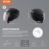 VEVOR 3/4-Face Motorhelm - Zwarte Jethelm met Bluetooth Voorbereiding en Dubbel Vizier