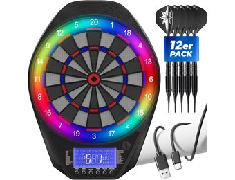 Elektronisch dartbord, dartbord met led-verlichte cijfers voor volwassenen, 12 dartpijlen en reservepunten, geschikt voor feestjes en spelletjesavonden