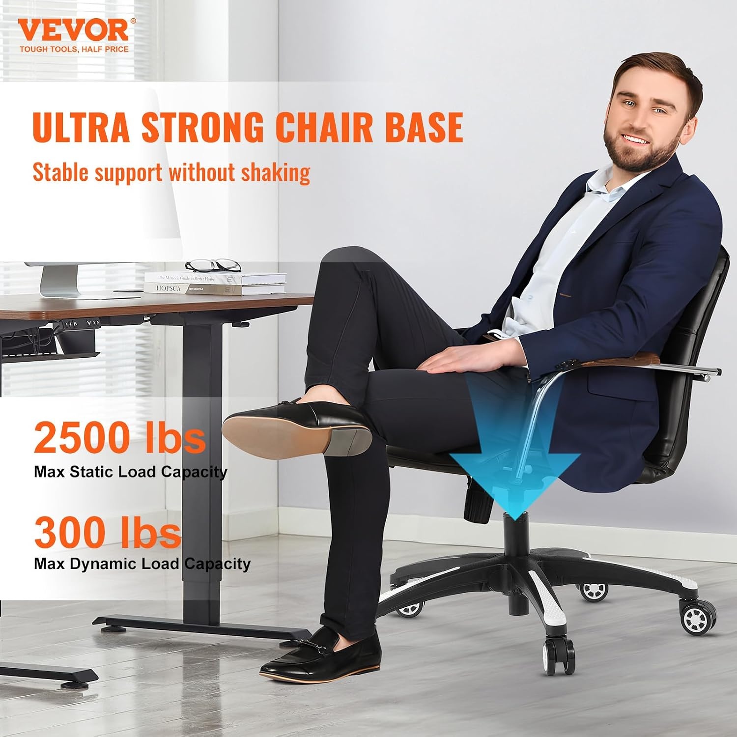 VEVOR Bureaustoel Onderstel 71 cm - Heavy Duty Stoelvoet met 5 Wielen - Zwart en Wit