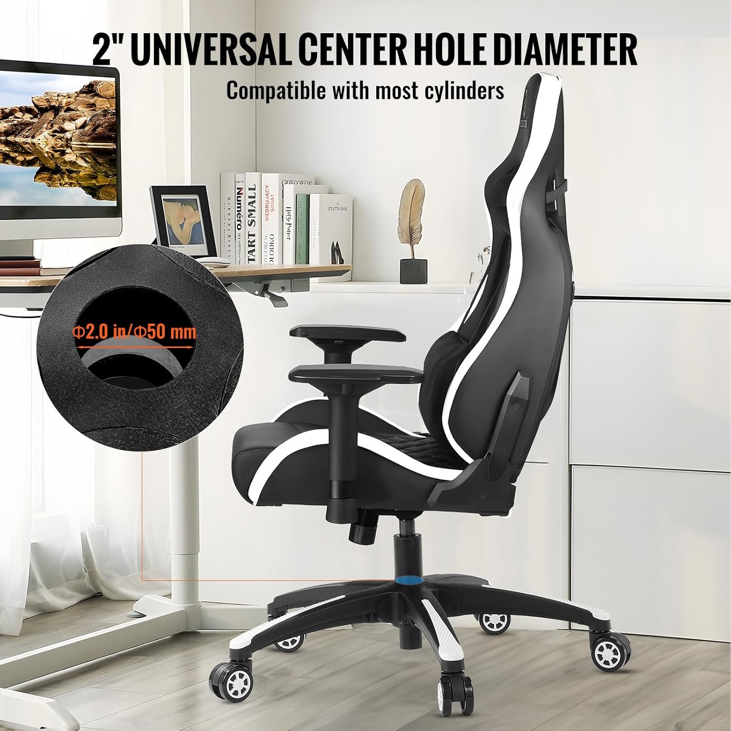 VEVOR Bureaustoel Onderstel 71 cm - Heavy Duty Stoelvoet met 5 Wielen - Zwart en Wit