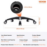 VEVOR Bureaustoel Onderstel 71 cm - Heavy Duty Stoelvoet met 5 Wielen - Zwart en Wit