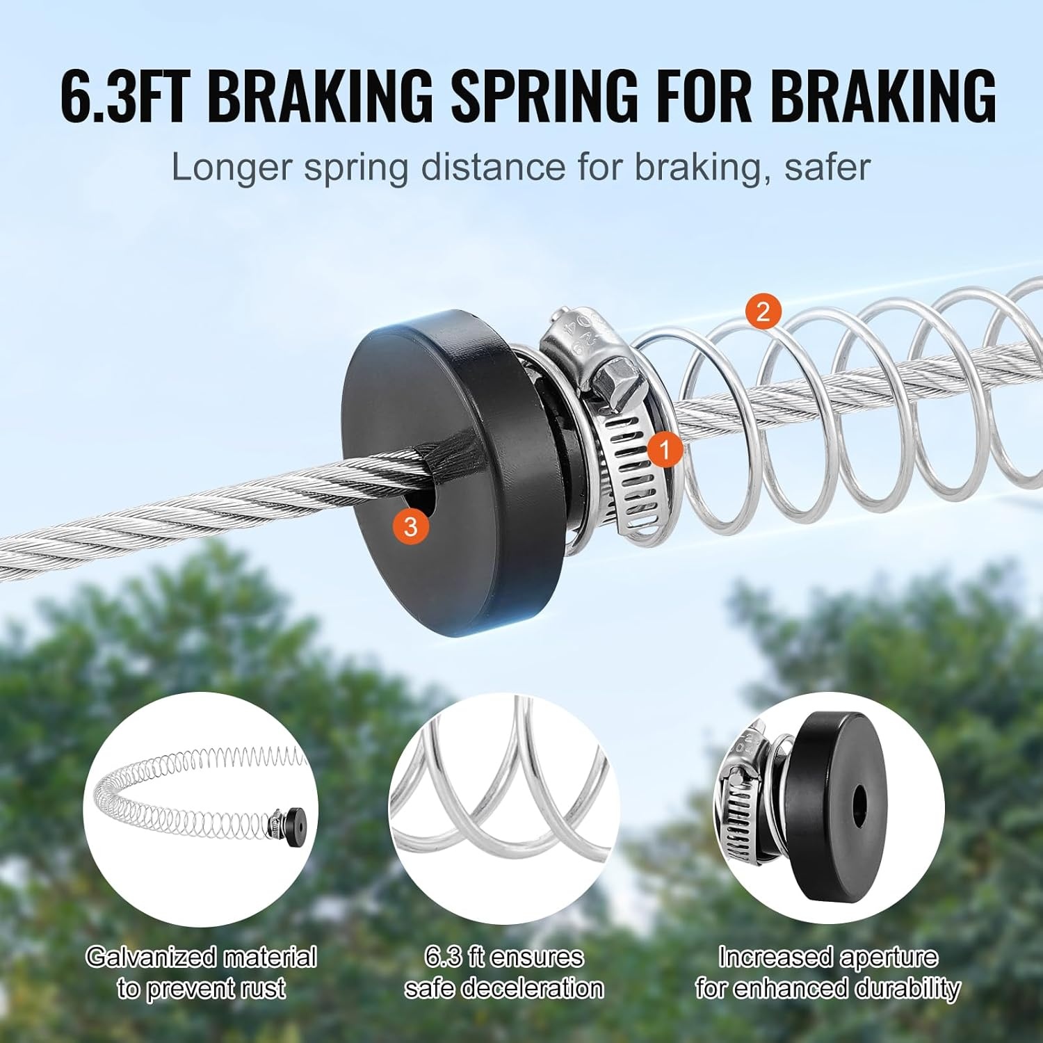 VEVOR Zipline Kit for Kids and Adults, 60 ft Zipline Kits Up to 500 Pounds, Backyard Outdoor Quick Installation Zipline, Playground Entertainment with Stainless Steel Zipline Line, Spring Brake,