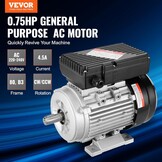 VEVOR Elektromotor 0,55 kW eenfasige luchtcompressormotor, 1400 tpm, AC 220-240 V, 4,5 A, frame 80, B3, 19 mm clavesas, CW/CCW-rotatie voor landbouwmachines en uitrusting