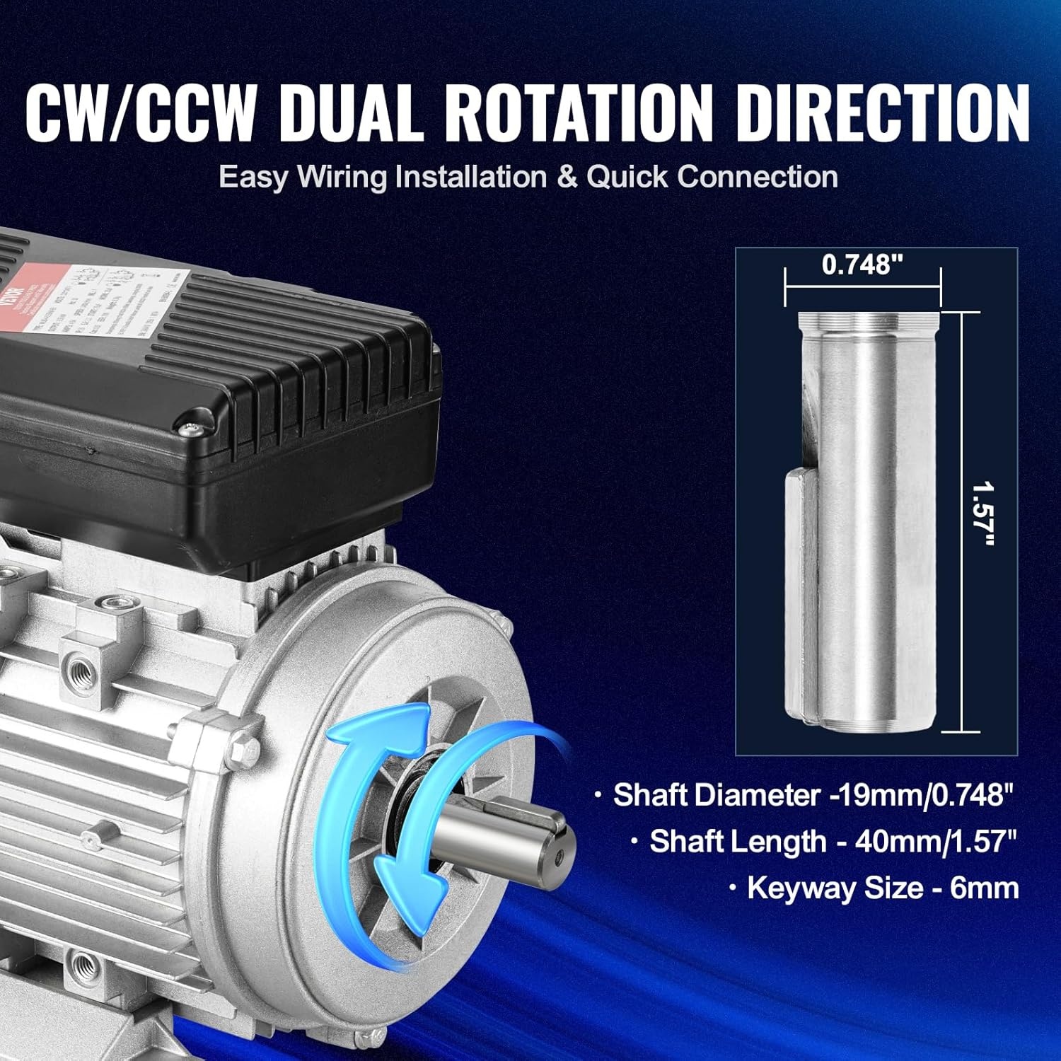 VEVOR Elektromotor 0,55 kW eenfasige luchtcompressormotor, 1400 tpm, AC 220-240 V, 4,5 A, frame 80, B3, 19 mm clavesas, CW/CCW-rotatie voor landbouwmachines en uitrusting