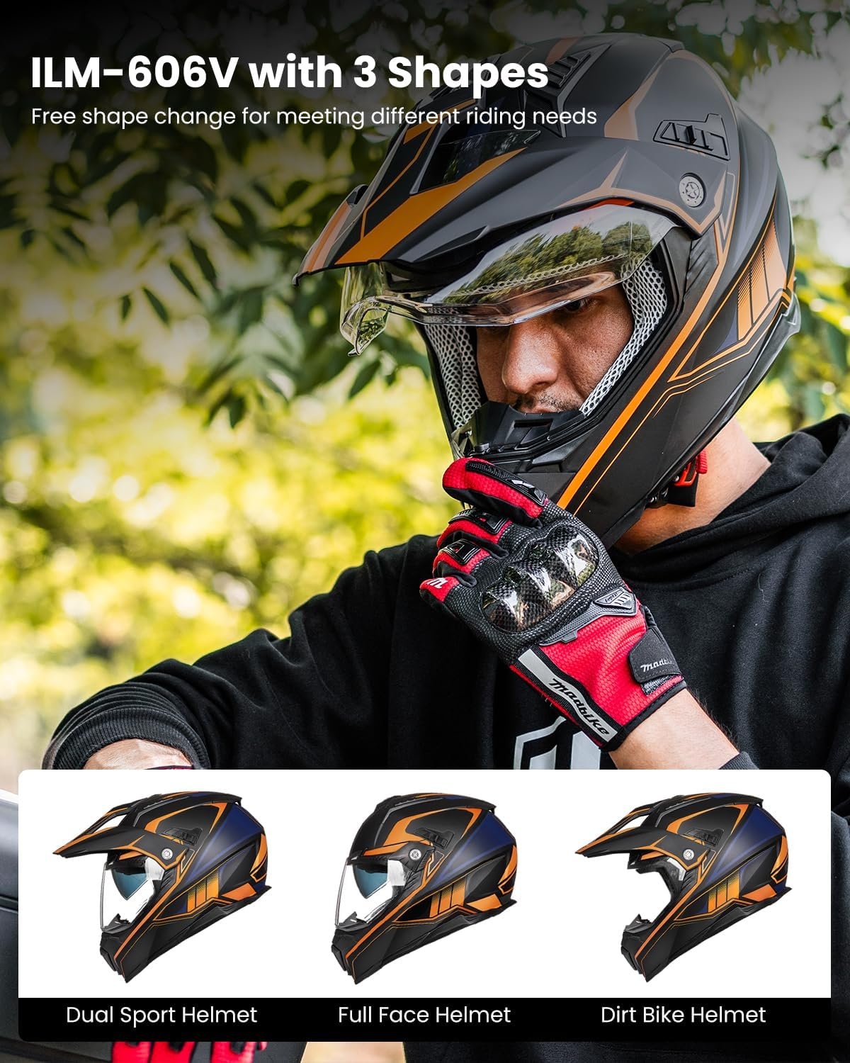 ILM Motorhelm Heren Dames Motorcross Helm Motorfiets Volgelaatshelm ATV Dirt Bike ECE Model-606V - Maat M