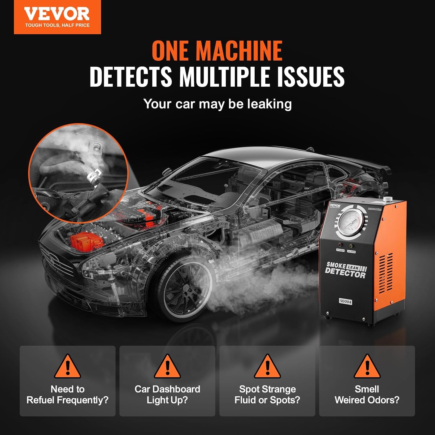 VEVOR Rookmelder voor auto, 8 l/min, rookmodus in luchtmodus, lekmelder, diagnoseapparaat voor lekken -20 °C tot 75 °C, 154 x 173 x 290 mm, 19-23 psi