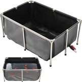 VEVOR Visvijver van zeildoek, 480 l vistank, pvc-koitank met transparant kijkvenster, goudvistank met roestvrijstalen frame en afvoerventiel, voor kweek van koi, goudvis (zwart)