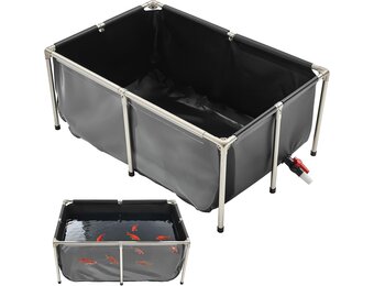 VEVOR Visvijver van zeildoek, 480 l vistank, pvc-koitank met transparant kijkvenster, goudvistank met roestvrijstalen frame en afvoerventiel, voor kweek van koi, goudvis (zwart)