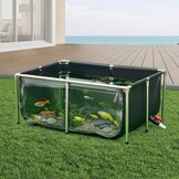 VEVOR Visvijver van zeildoek, 480 l vistank, pvc-koitank met transparant kijkvenster, goudvistank met roestvrijstalen frame en afvoerventiel, voor kweek van koi, goudvis (zwart)