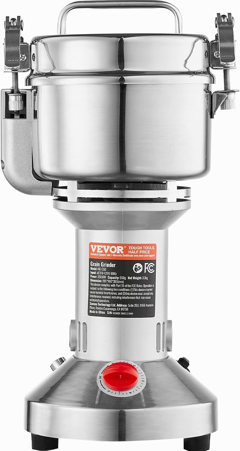 VEVOR Elektrische Graanmolen 550 gram - Krachtige 2000W RVS Kruidenmolen voor Granen en Specerijen