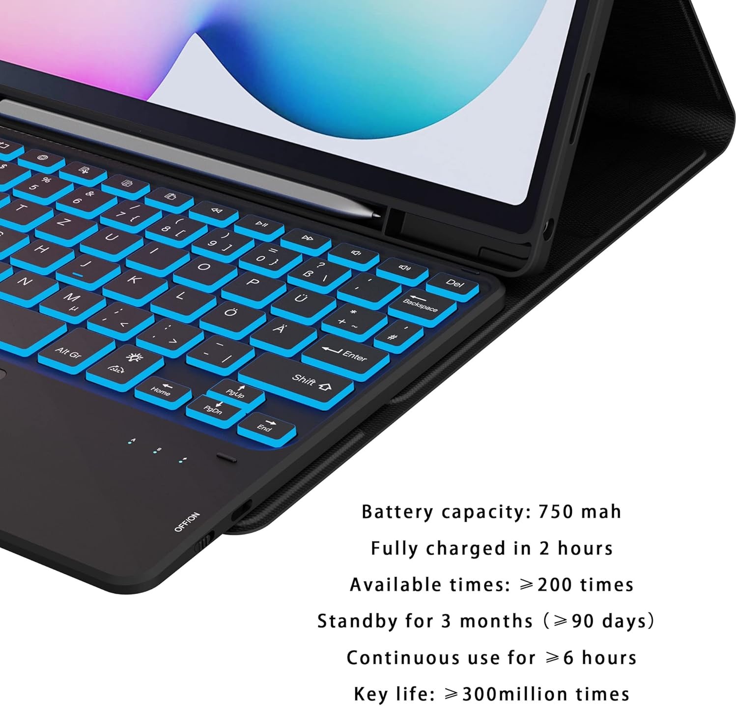 ROOFEI Toetsenbordhoes met QWERTZ Toetsenbord en Touchpad voor Samsung Galaxy Tab S6 Lite 10.4 inch