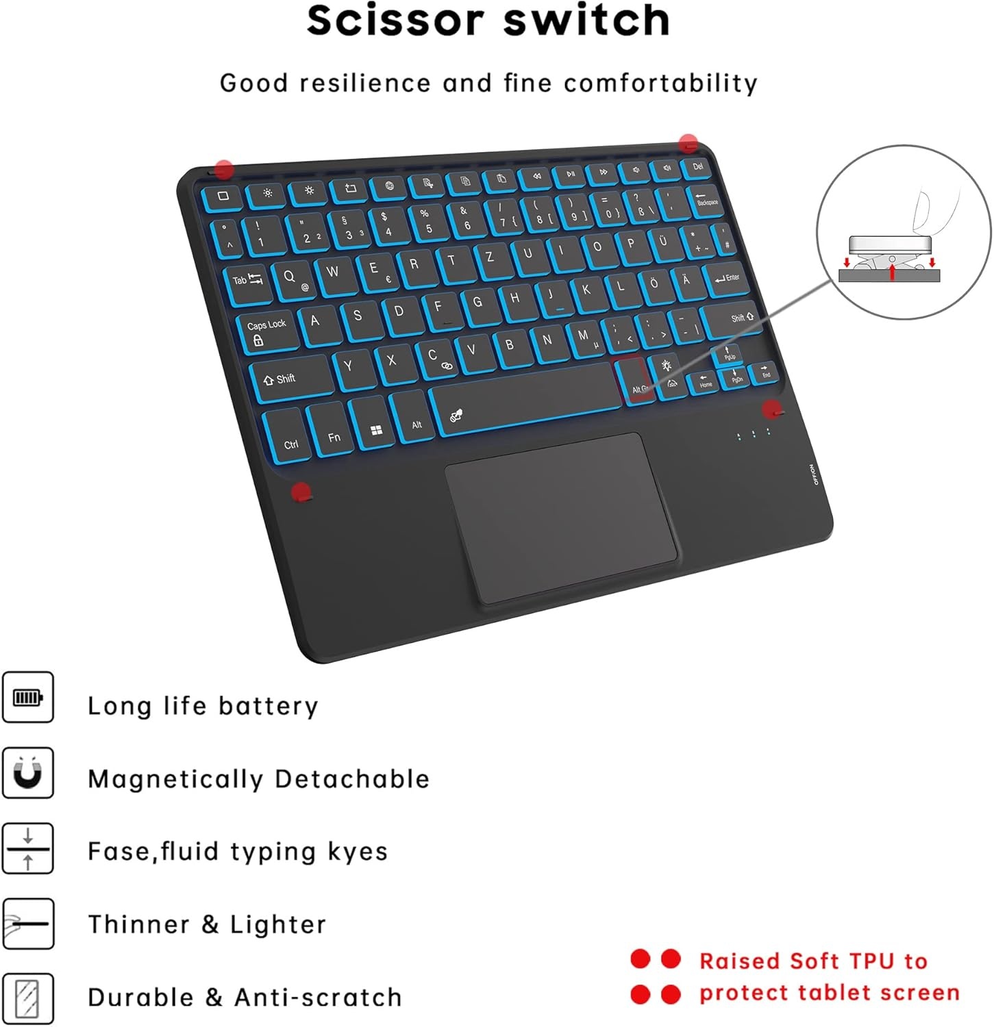ROOFEI Toetsenbordhoes met QWERTZ Toetsenbord en Touchpad voor Samsung Galaxy Tab S6 Lite 10.4 inch