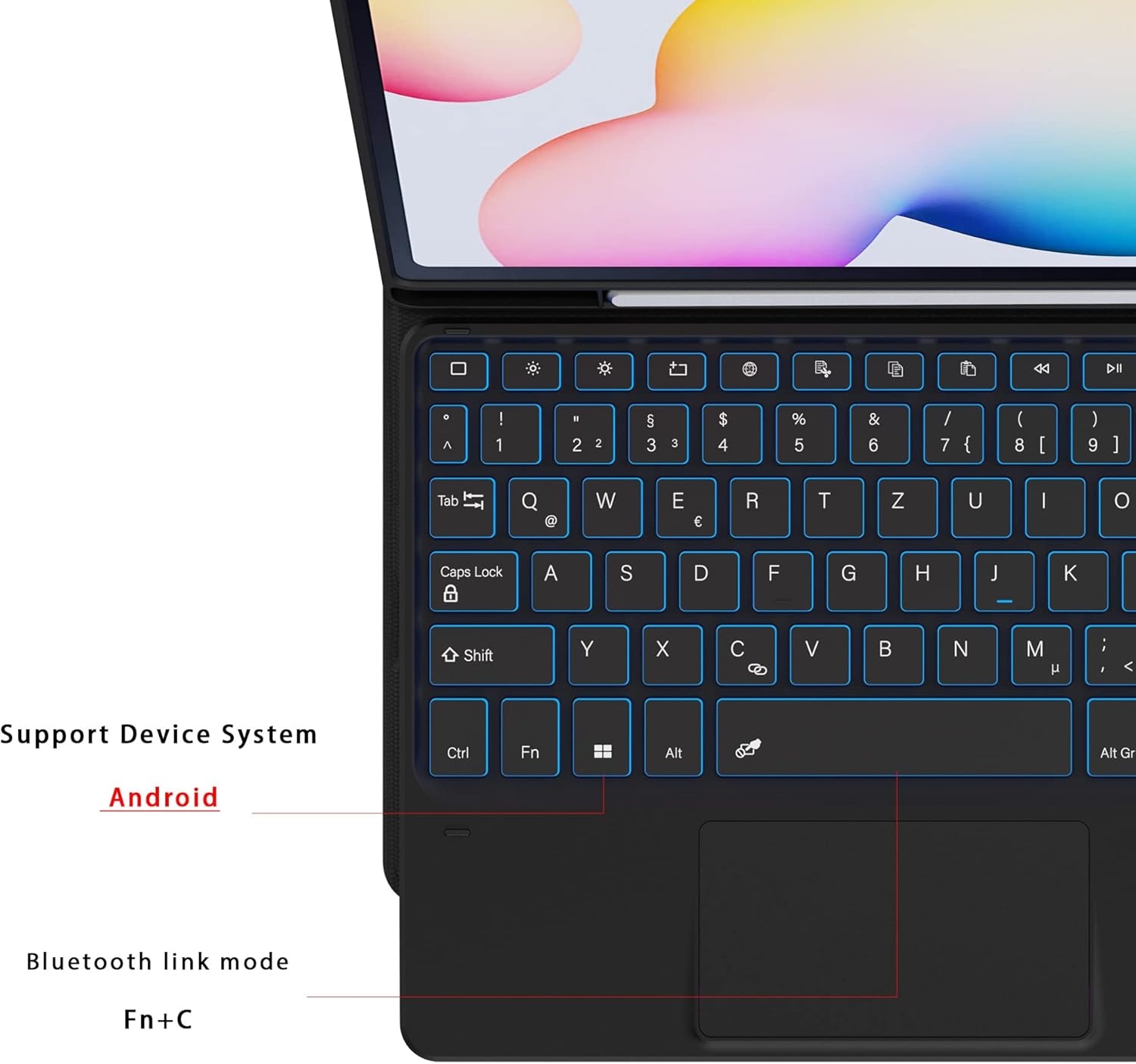 ROOFEI Toetsenbordhoes met QWERTZ Toetsenbord en Touchpad voor Samsung Galaxy Tab S6 Lite 10.4 inch
