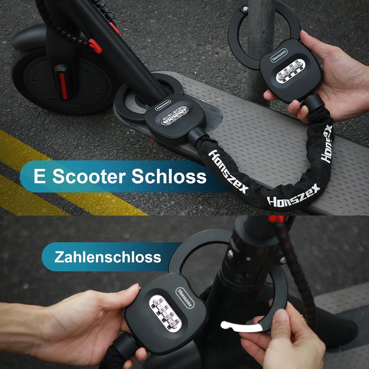 E-scooter slot met tas, handschoenvormig cijferslot van zinklegering, 31.8 inch, inclusief waterdichte opberghoes