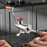 VEVOR Stainless Steel Manual Meat Grinder, Food, Manual Crutch Grinder, 2 Grinding Plates, 5 mm, 8 mm, Sausage Pusher with Tube, Attachment, Sealing Clamp, Cutting, Meat, Vegetables, Nuts,