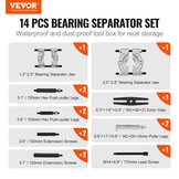VEVOR 14-delige lagertrekkerset, 5 ton lagerscheider, rondselwiellagerverwijderingsset met 2 "en 3" kaken, wielnaafastrekkerset, heavy-duty lagersplittergereedschapset met koffer