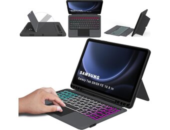 ROOFEI QWERTZ Toetsenbordhoes met Touchpad en Verlichting voor Samsung Galaxy Tab S10 Lite/S10 FE/S9 FE/S9