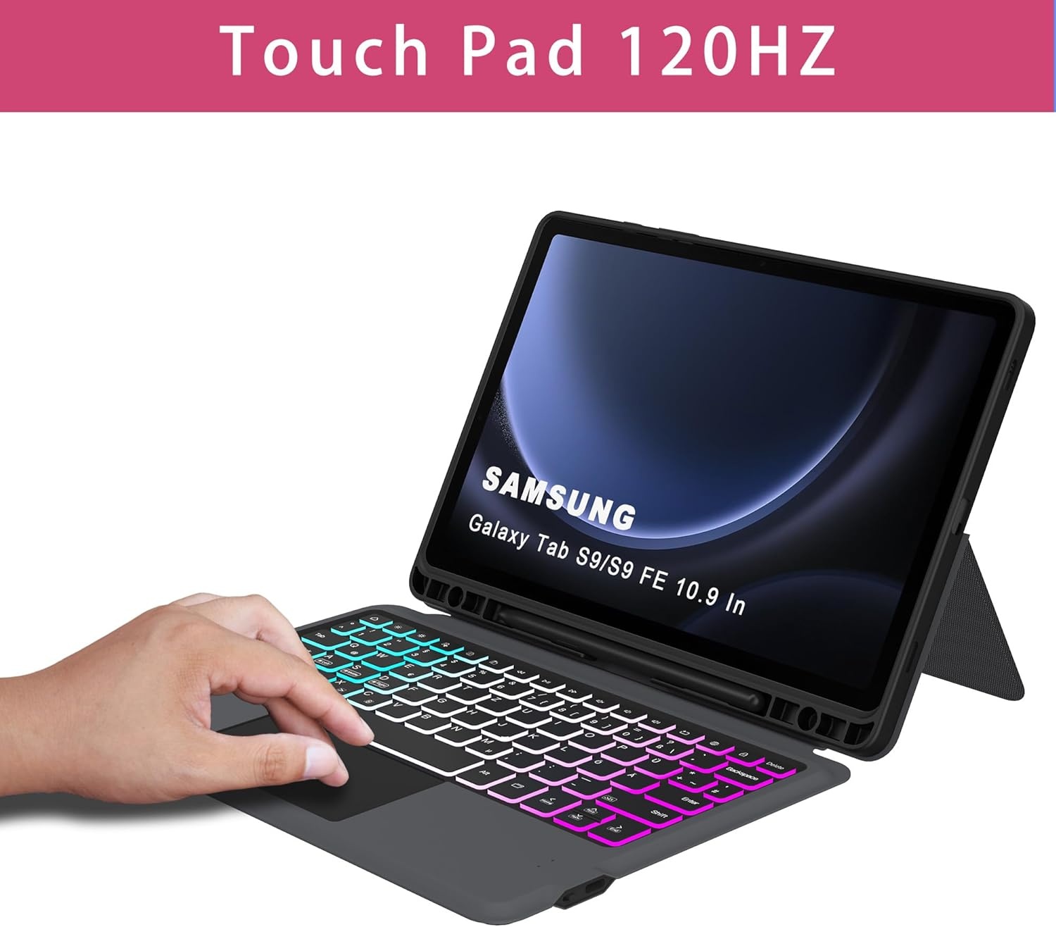 ROOFEI QWERTZ Toetsenbordhoes met Touchpad en Verlichting voor Samsung Galaxy Tab S10 Lite/S10 FE/S9 FE/S9