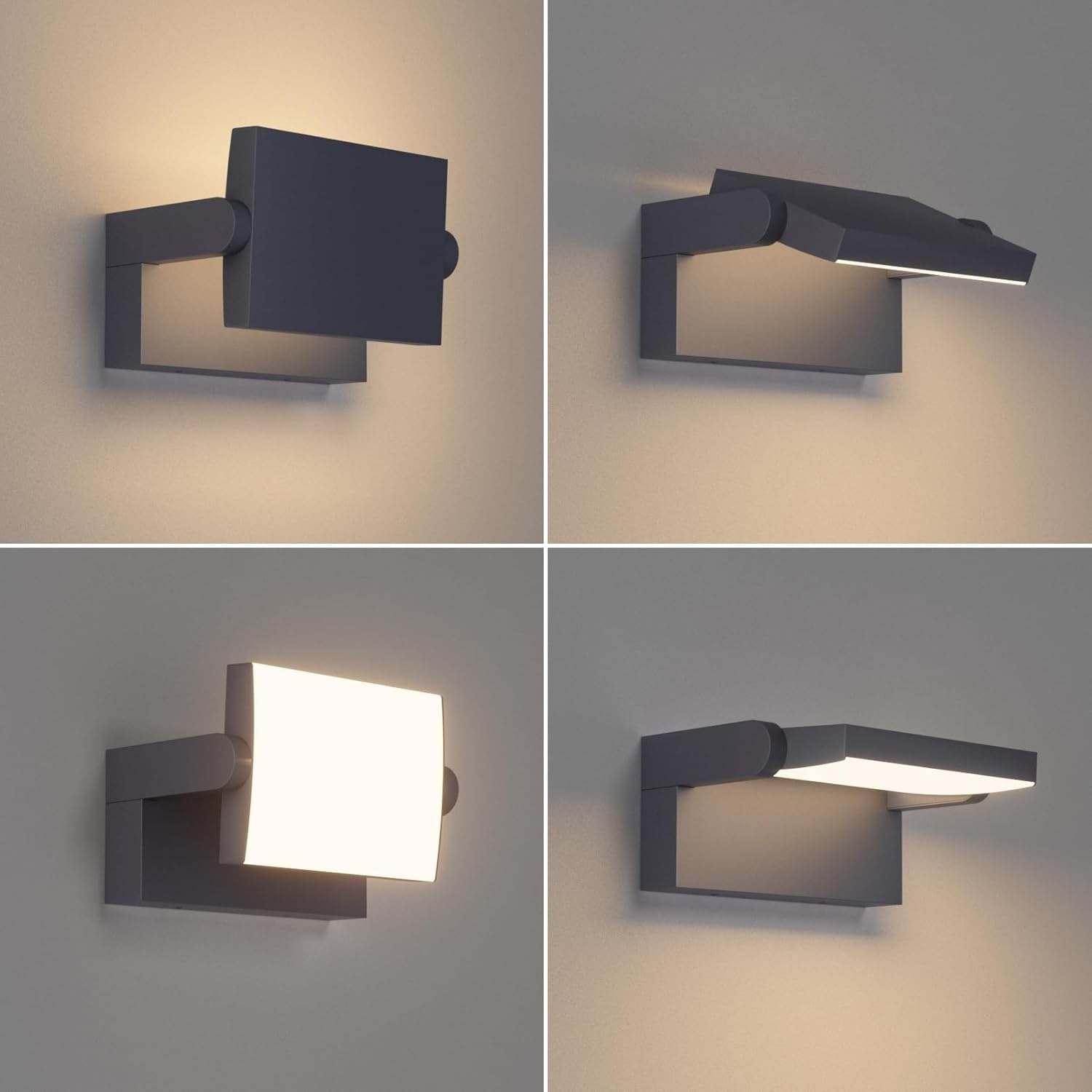 Klighten 24 W led-wandlamp voor buiten, binnen, draaibaar, IP65 waterdicht, modern, verstelbare wandlamp voor tuin, ingang, terras, antraciet, 1500 lm, warm wit, 3000 K