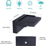 Klighten 24 W led-wandlamp voor buiten, binnen, draaibaar, IP65 waterdicht, modern, verstelbare wandlamp voor tuin, ingang, terras, antraciet, 1500 lm, warm wit, 3000 K
