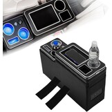 GEARMONSTER Middenconsole met opbergvakken, middenconsole box met drinkhouder, USB-aansluiting, LED-verlichting, sigarettenaansteker compatibel met VW T5 T6 T6.1, Zwart
