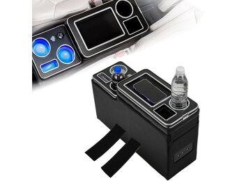 GEARMONSTER Middenconsole met opbergvakken, middenconsole box met drinkhouder, USB-aansluiting, LED-verlichting, sigarettenaansteker compatibel met VW T5 T6 T6.1, Zwart