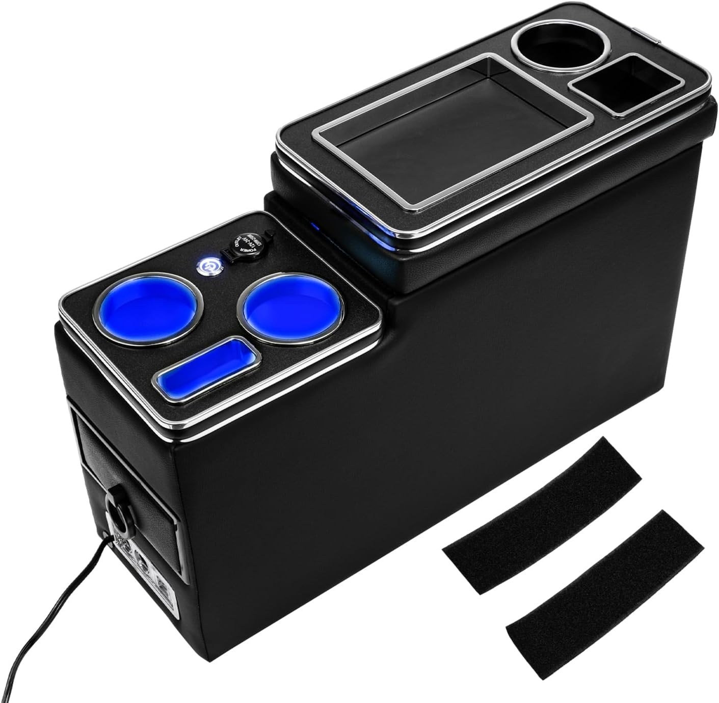 GEARMONSTER Middenconsole met opbergvakken, middenconsole box met drinkhouder, USB-aansluiting, LED-verlichting, sigarettenaansteker compatibel met VW T5 T6 T6.1, Zwart