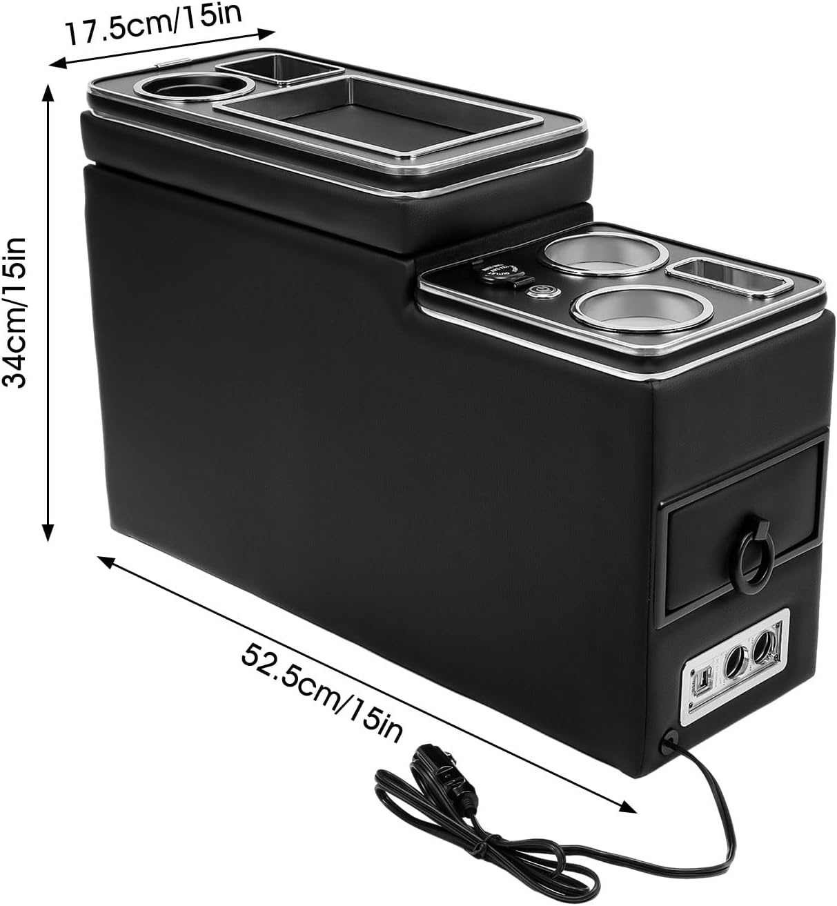 GEARMONSTER Middenconsole met opbergvakken, middenconsole box met drinkhouder, USB-aansluiting, LED-verlichting, sigarettenaansteker compatibel met VW T5 T6 T6.1, Zwart