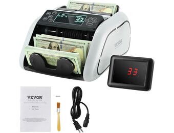 VEVOR USD- en EUR-bankbiljettenteller, valse bankbiljettendetector, UV, MG, IR en DD, rekenmachine met groot lcd-display en extern display, voor kleine bedrijven, banken