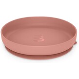 Suavinex, Siliconen servies, met zuignap, 4-delig, kom + bord + mok + lepel, antislip, stapelbaar, vaatwasmachinebestendig en magnetronbestendig. + 4 maanden. Roze