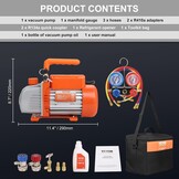 VEVOR Vacuümpomp Set 100 L/min voor Airconditioning en Koelsystemen - Inclusief Manometer en Slangen