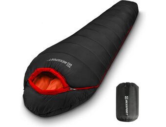 Bessport Slaapzak Mummy Zwart - 4 Seizoenen, Lichtgewicht & Wasbaar voor Backpacken en Outdoor