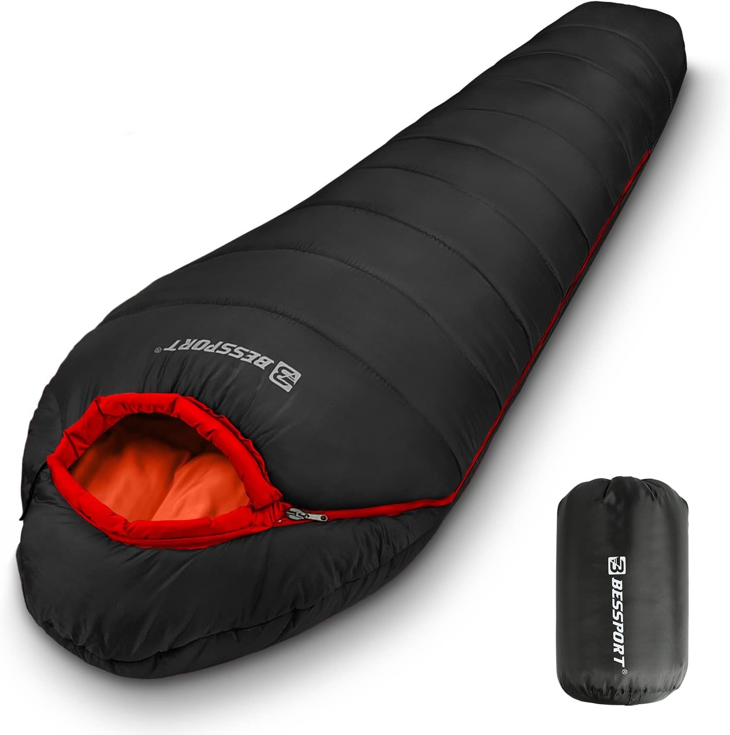 Bessport Slaapzak Mummy Zwart - 4 Seizoenen, Lichtgewicht & Wasbaar voor Backpacken en Outdoor