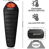 Bessport Slaapzak Mummy Zwart - 4 Seizoenen, Lichtgewicht & Wasbaar voor Backpacken en Outdoor