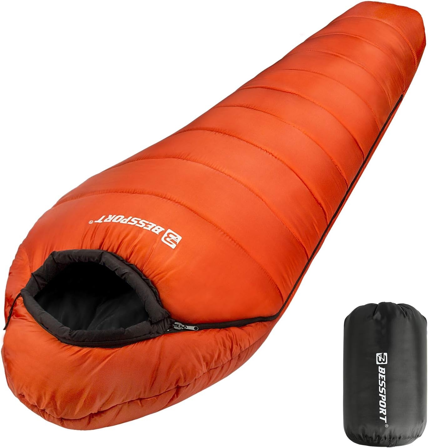 Bessport Slaapzak Mummy Zwart - 4 Seizoenen, Lichtgewicht & Wasbaar voor Backpacken en Outdoor