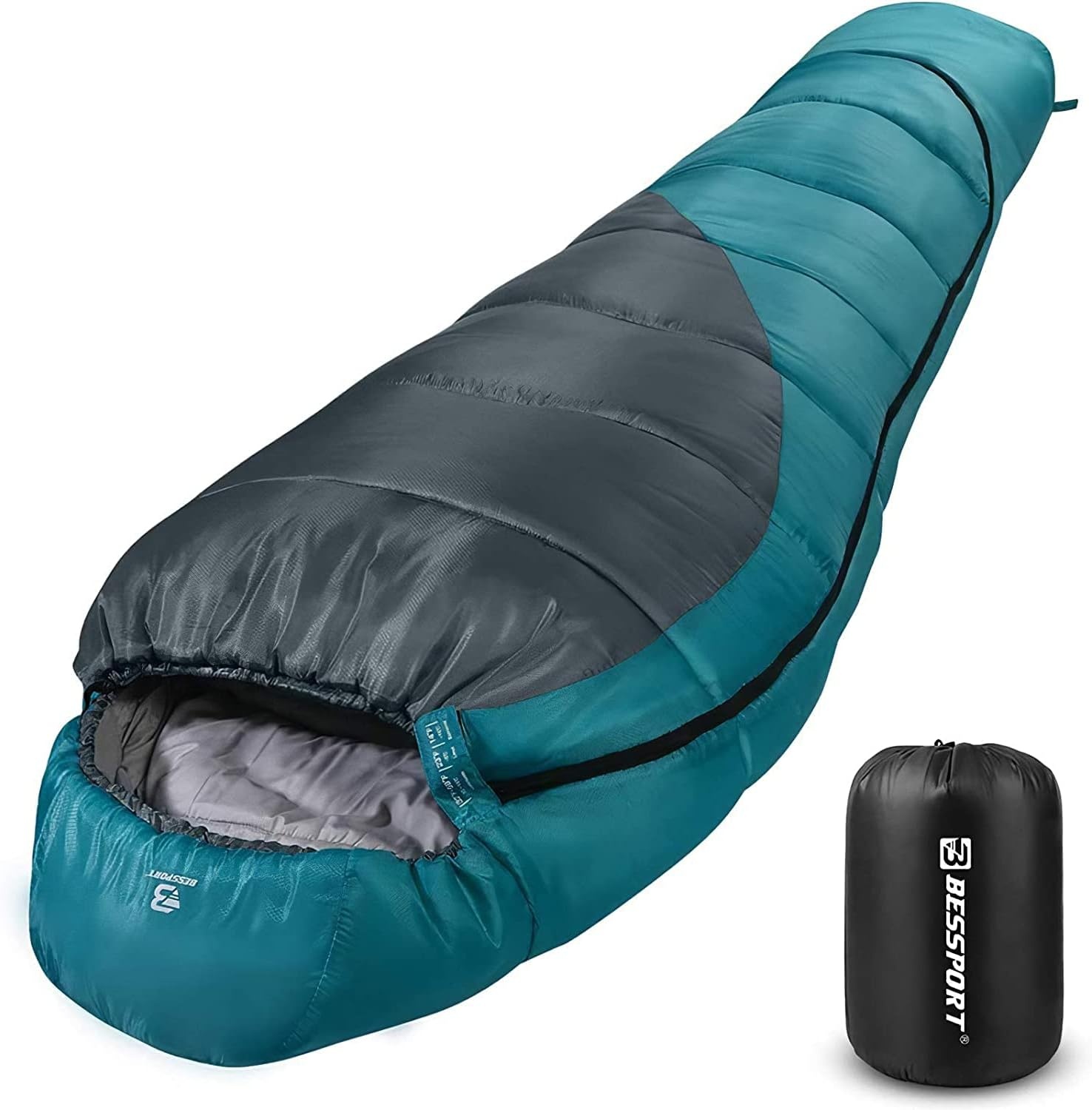 Bessport Slaapzak Mummy Zwart - 4 Seizoenen, Lichtgewicht & Wasbaar voor Backpacken en Outdoor