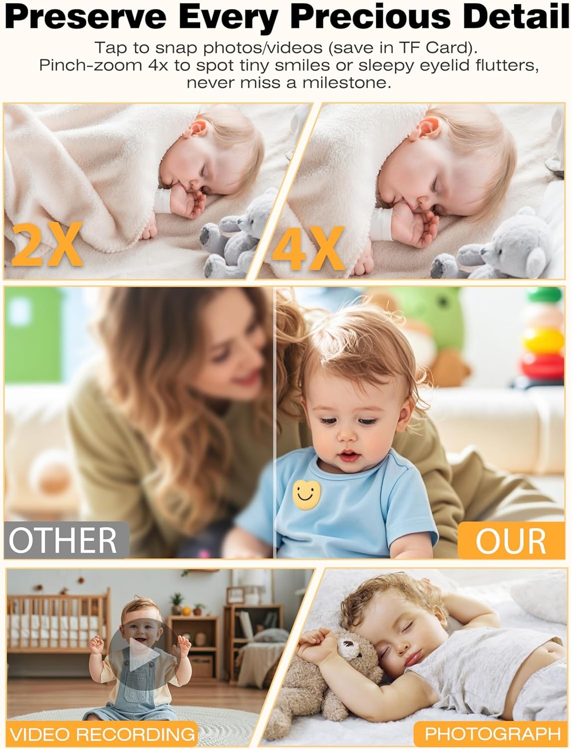 NUOTUN Babyfoon met camera met nachtzicht, temperatuuralarm en 2,4G draadloze verbindingstechnologie (62B-C)