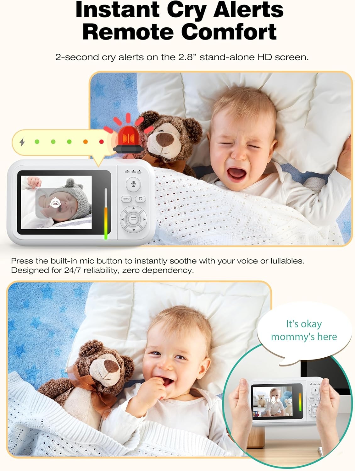 NUOTUN Babyfoon met camera met nachtzicht, temperatuuralarm en 2,4G draadloze verbindingstechnologie (62B-C)