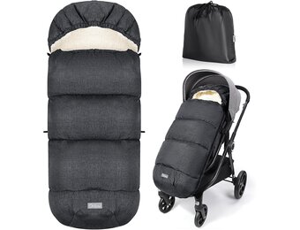 Orzbow Voetenzak voor Kinderwagens, Waterdichte Voetenzak voor Baby Buggy Kinderwagen met Verstelbare Kap, Sherpa Fleece Voering, Machine Wasbaar en Verwijderbare Voeringen voor Kinderwagen, Donkergri