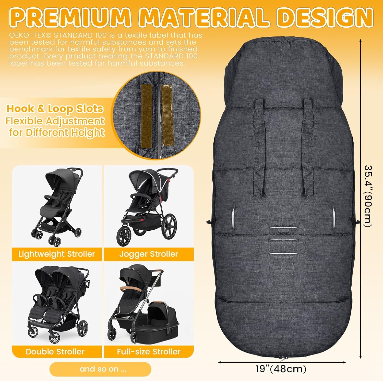 Orzbow Voetenzak voor Kinderwagens, Waterdichte Voetenzak voor Baby Buggy Kinderwagen met Verstelbare Kap, Sherpa Fleece Voering, Machine Wasbaar en Verwijderbare Voeringen voor Kinderwagen, Donkergri