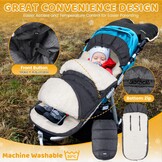 Orzbow Voetenzak voor Kinderwagens, Waterdichte Voetenzak voor Baby Buggy Kinderwagen met Verstelbare Kap, Sherpa Fleece Voering, Machine Wasbaar en Verwijderbare Voeringen voor Kinderwagen, Donkergri