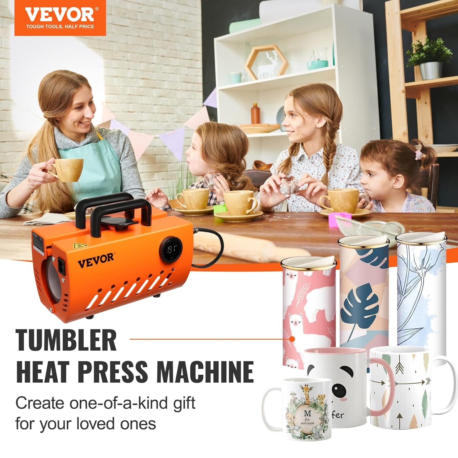 VEVOR Hete 620 W Druk voor Druk 33-89 cl 7,3-8,7 cm Diameter Sublimatiemachine 40-210 ℃ Aanpassing Gemakkelijk Aanpassing Afbeeldingen op Mok Beker, Zwart, Standaard