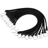 VEVOR 50 stuks platte bungee-koord, 19,8 mm, zware bungee-riemen met stalen S-haken, 53,3 cm elastisch bungee-touw voor vracht, dekzeilen, vrachtwagens en tent, zwart - Maat 53 x 2 x 0.5 cm