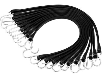 VEVOR 50 stuks platte bungee-koord, 19,8 mm, zware bungee-riemen met stalen S-haken, 53,3 cm elastisch bungee-touw voor vracht, dekzeilen, vrachtwagens en tent, zwart - Maat 53 x 2 x 0.5 cm