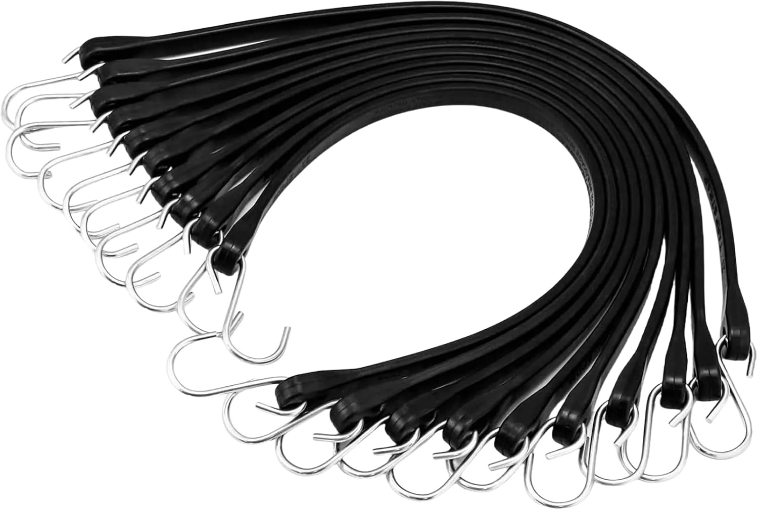 VEVOR 50 stuks platte bungee-koord, 19,8 mm, zware bungee-riemen met stalen S-haken, 53,3 cm elastisch bungee-touw voor vracht, dekzeilen, vrachtwagens en tent, zwart - Maat 53 x 2 x 0.5 cm