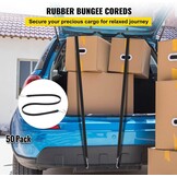 VEVOR 50 stuks platte bungee-koord, 19,8 mm, zware bungee-riemen met stalen S-haken, 53,3 cm elastisch bungee-touw voor vracht, dekzeilen, vrachtwagens en tent, zwart - Maat 53 x 2 x 0.5 cm