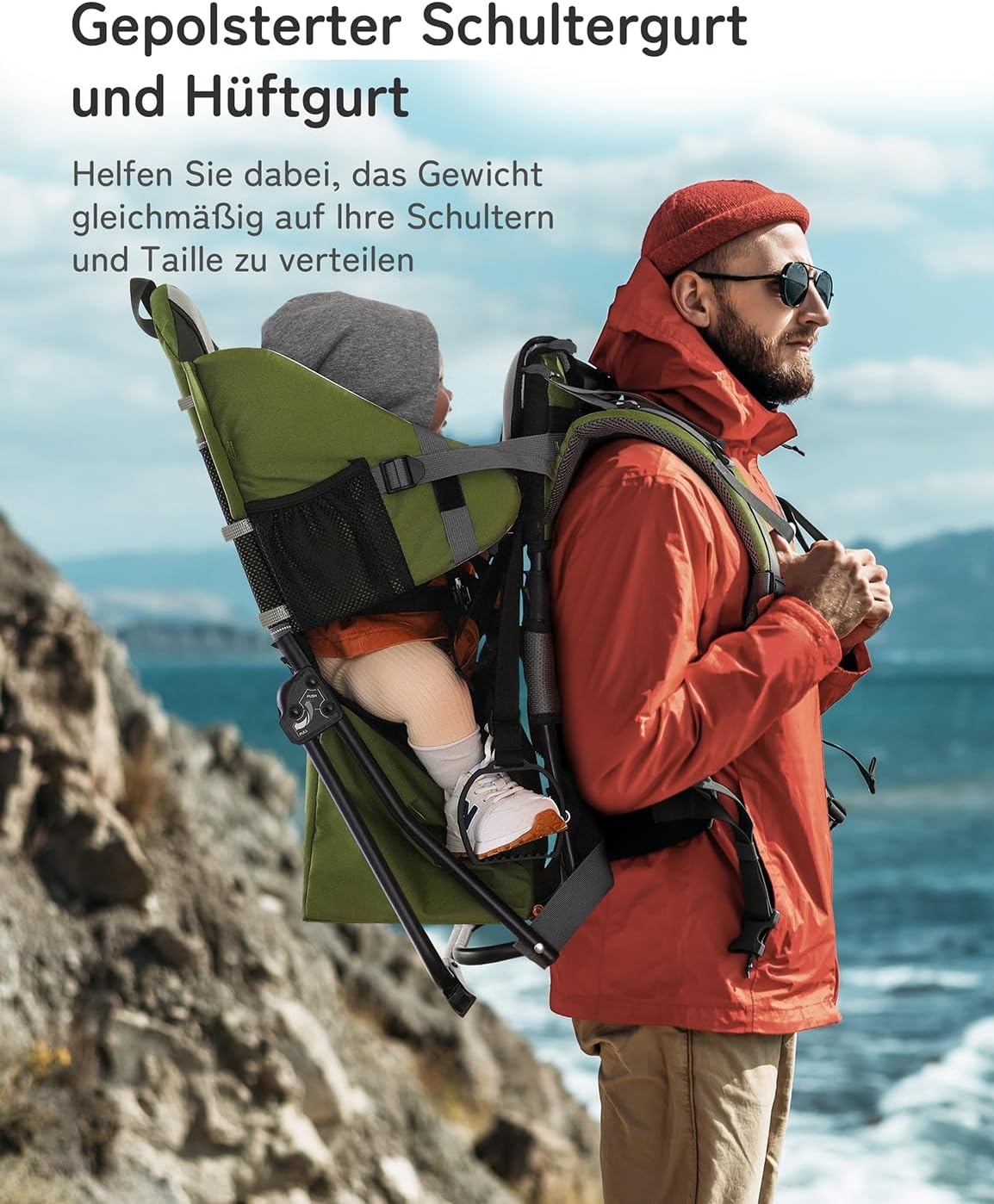 besrey Kraxe kinderdrager met opbergtas, draagbare kinderstoel voor op reis, Kraxe rugdrager om te wandelen voor 6-36 maanden, draagstoel tot 18 kg, inklapbaar (legergroen)