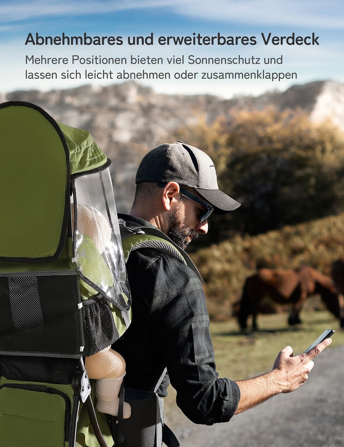 besrey Kraxe kinderdrager met opbergtas, draagbare kinderstoel voor op reis, Kraxe rugdrager om te wandelen voor 6-36 maanden, draagstoel tot 18 kg, inklapbaar (legergroen)