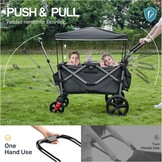EVER ADVANCED Wagon voor kinderen om in te zitten, kinderwagenwagen voor 2 kinderen met afneembare luifel, trek mee met stoelen 5-punts harnassen, draagbare push-pull kar met handvat, zwart