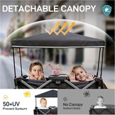 EVER ADVANCED Wagon voor kinderen om in te zitten, kinderwagenwagen voor 2 kinderen met afneembare luifel, trek mee met stoelen 5-punts harnassen, draagbare push-pull kar met handvat, zwart